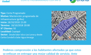 ¡No diga que no le avisamos! Dos cortes de agua, que durarán 5 horas, afectaran a varias calles y sectores de Copiapó