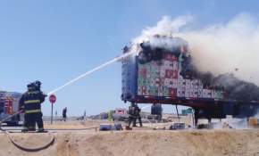 [FOTOS] Incendio consumió rampla de un camión de frutas